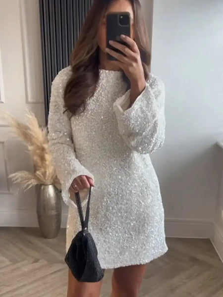 Christmas Long Sleeve Shiny Mini Dress